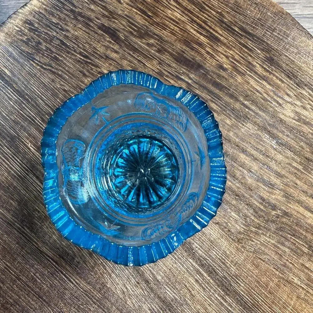 Albert Botson Blue Glass Toothpick Holder Eagles and Stars Pattern GLOWS